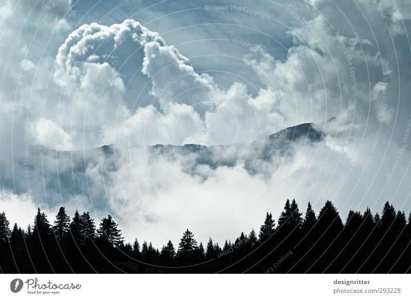 cloud mountains Sky Clouds Storm clouds Climate Weather Beautiful weather Forest Alps Mountain Peak Canton Tessin Switzerland Europe Threat Gigantic Large Blue
