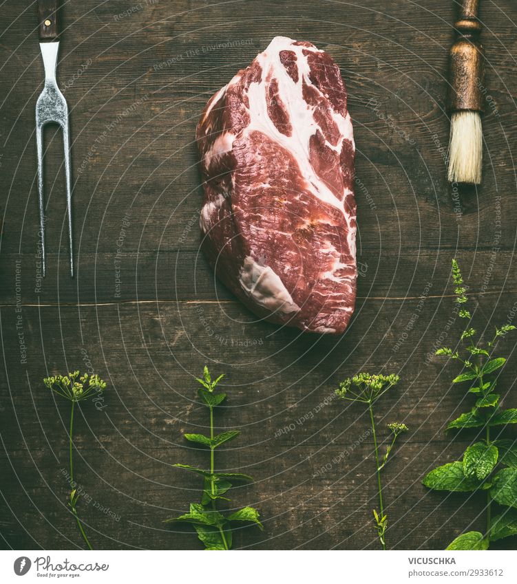 Raw beef steak with fresh herbs Food Meat Herbs and spices Nutrition Organic produce Shopping Style Restaurant Barbecue (apparatus) Design Background picture