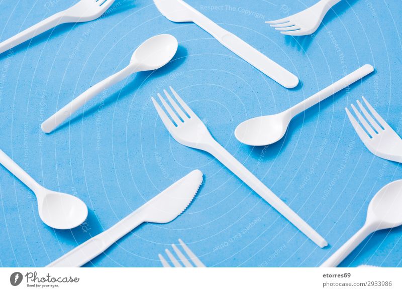 Disposable plastic tableware pattern Birthday Blue Conceptual design Crockery Ecological empty Environment Fork garbage Group Industrial kitchenware knife