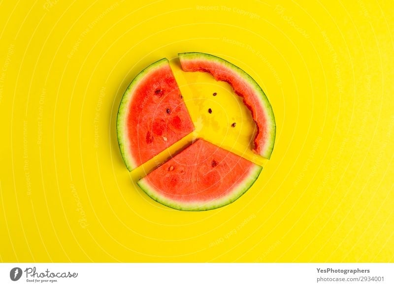 Flat lay image with slices of red watermelon Fruit Dessert Nutrition Eating Vegetarian diet Diet Healthy Eating Summer Fresh Delicious Juicy Yellow Green Red
