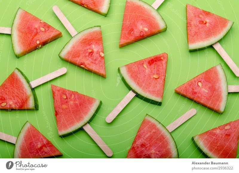 watermelon slices on green background Fruit Healthy Eating Natural Juicy Green Red Colour photo Studio shot