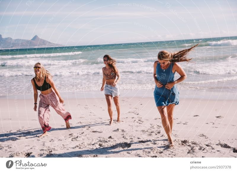 Friends walking on the beach together on vacation Joy Vacation & Travel Summer Beach Ocean Waves Friendship Together Cape Town Exterior shot