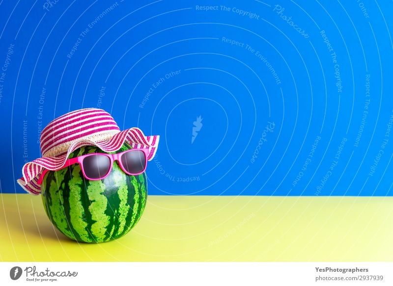 Funny watermelon with sunglasses. Summer concept. Fruit Style Joy Happy Healthy Eating Relaxation Leisure and hobbies Vacation & Travel Tourism Sun Sunbathing