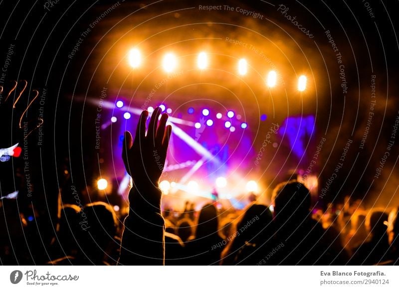 Picture of a lot of people enjoying night concert Joy Happy Leisure and hobbies Summer Night life Entertainment Party Event Music Club Disco Disc jockey Dance