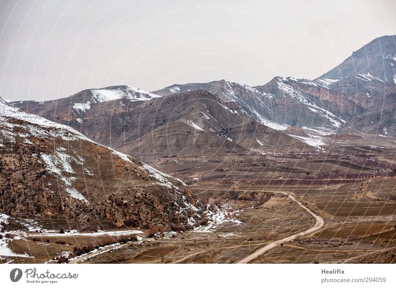 emptiness Environment Nature Landscape Winter Bad weather Ice Frost Snow Hill Mountain Peak River Armenia Traffic infrastructure Road traffic Motoring Street