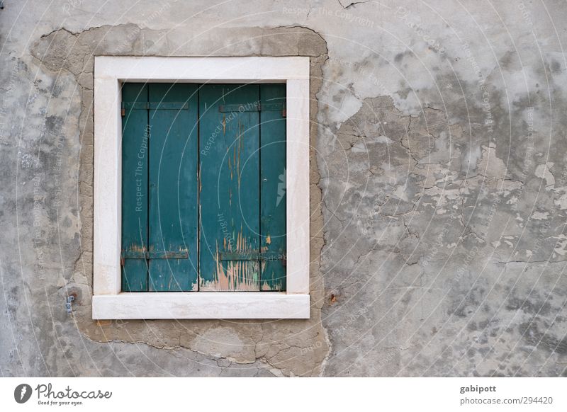 Window to Murano House (Residential Structure) Building Wall (barrier) Wall (building) Facade Shutter Old Gloomy Gray Turquoise Venice Colour photo