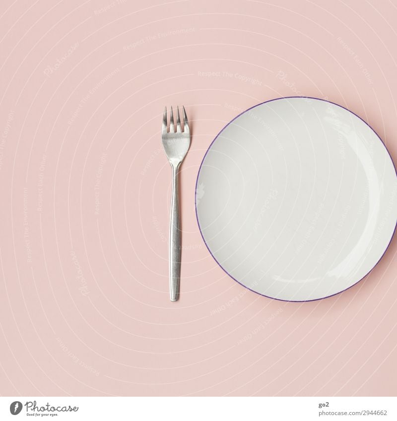 Empty plate with fork Nutrition Lunch Dinner Crockery Plate Cutlery Fork Esthetic Clean Pink Orderliness Modest Thrifty Poverty Colour photo Interior shot