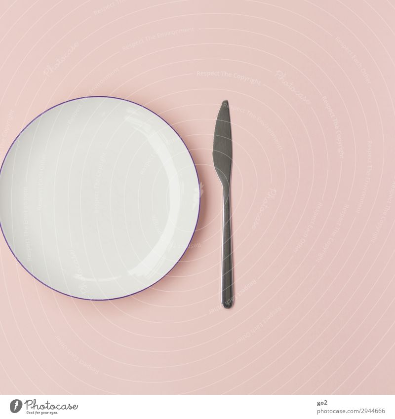 Plates and knives Nutrition Diet Fasting Crockery Cutlery Knives Healthy Eating Metal Esthetic Pink White Disciplined Orderliness Cleanliness Purity Modest