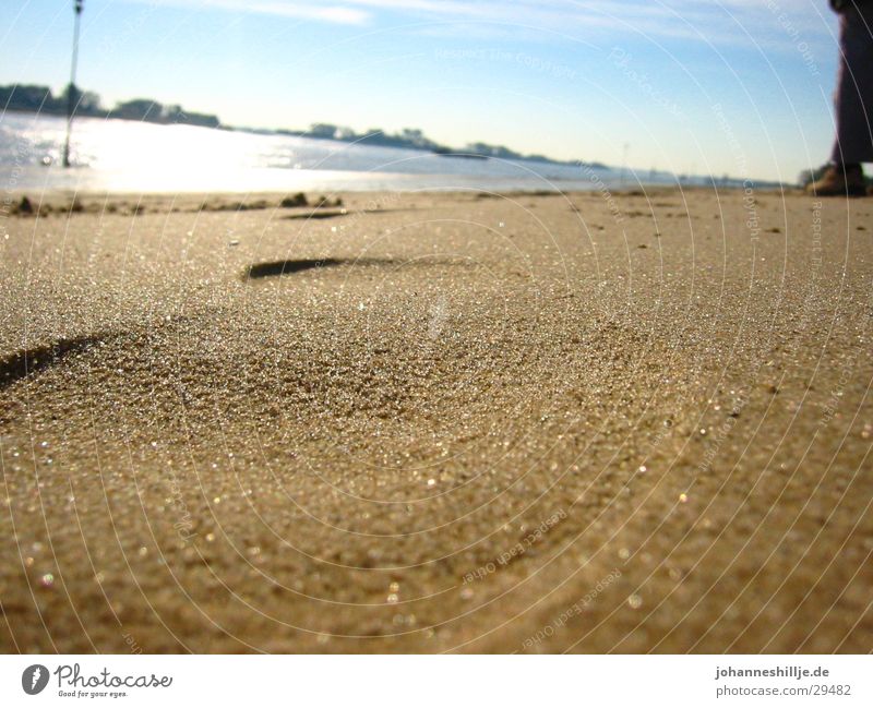 Shoe imprint in sand Beach Footprint Weser Ocean Lake Summer Sand Sun River