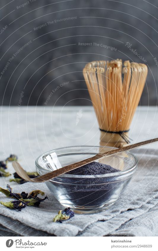 Blue matcha powder Vegetarian diet Tea Spoon Flower Natural Gray White Energy blue matcha Beater Word butterfly pea dried flowers Powder antioxidant Copy Space