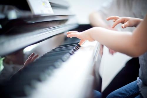 music Human being Child Hand Fingers Music Piano Blue Piano lessons Keyboard Effortless Make music Lessons music school Music tuition Colour photo Detail