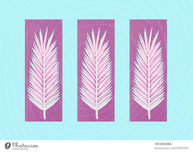 Purple palm leaves on blue background Style Design Summer Nature Leaf Decoration Ornament Pink purple Background picture Conceptual design Symbols and metaphors