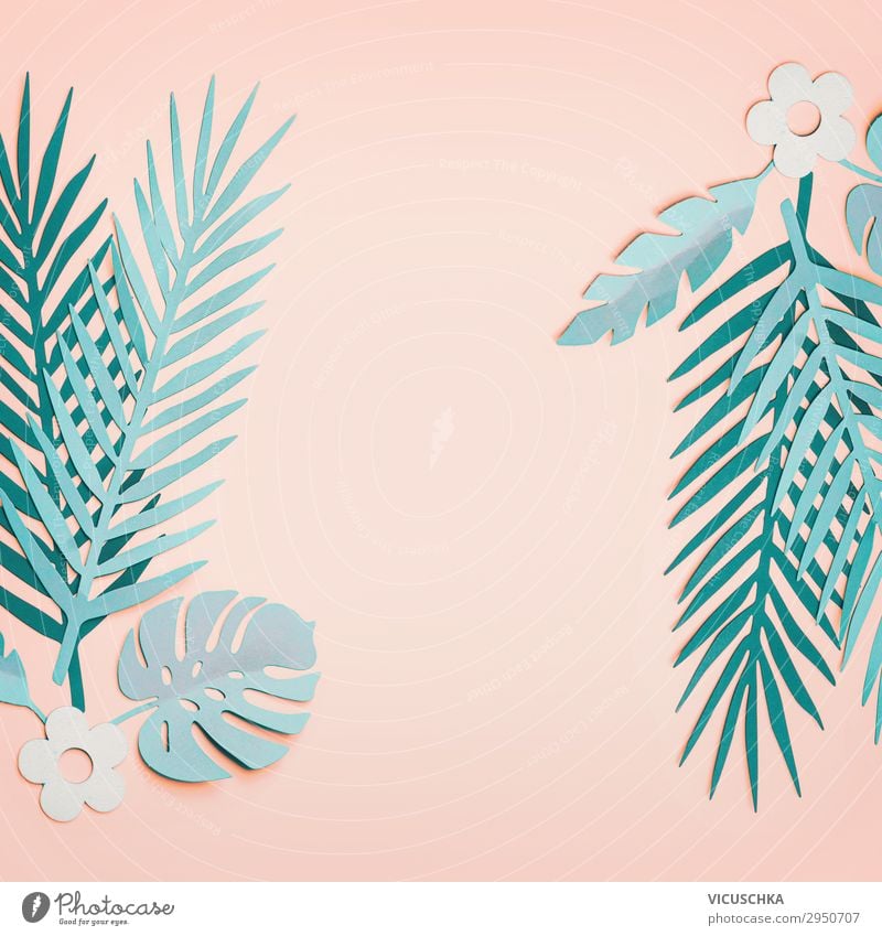 Tropical turquoise leaves on pastel pink background Style Design Vacation & Travel Summer Decoration Nature Leaf Oasis Paper Frame Background picture