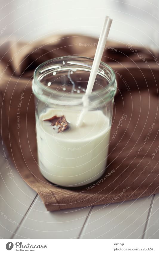 chocolate ice cubes Chocolate Breakfast Beverage Milk Glass Straw Delicious Brown Colour photo Exterior shot Deserted Day Shallow depth of field