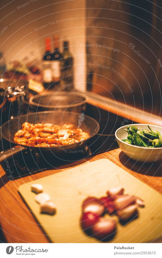 #A# Cooking Art Esthetic Frying Pan Kitchen Kitchen Table Stove & Oven Seafood Nutrition Colour photo Subdued colour Interior shot Close-up Detail Experimental