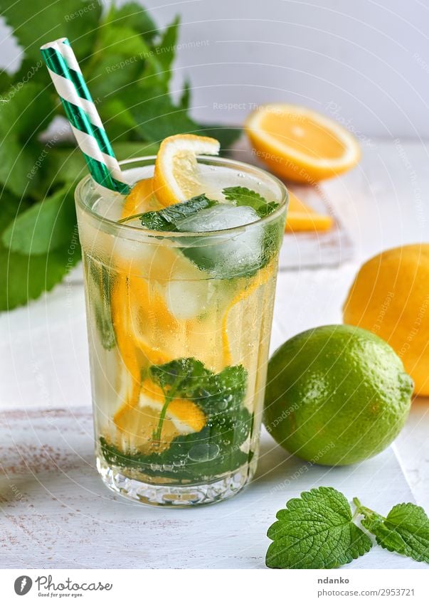 summer refreshing drink lemonade with lemons Fruit Herbs and spices Beverage Cold drink Lemonade Juice Alcoholic drinks Glass Leaf Eating Fresh Juicy Sour