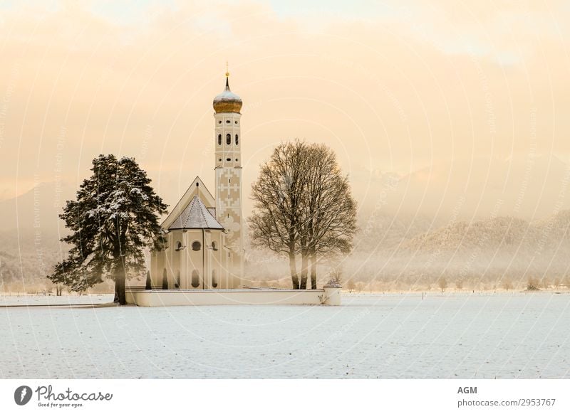 Church Sankt Coloman in Bavaria near Schwangau Harmonious Calm Meditation Vacation & Travel Tourism Trip Sightseeing Winter Snow Mountain Architecture Nature