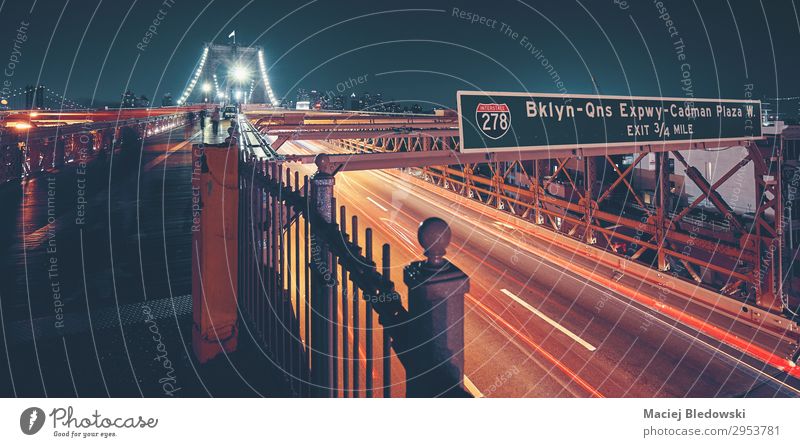 Brooklyn Bridge in New York City, USA. Vacation & Travel Trip City trip Transport Street Highway sign City highway NYC instagram effect vintage I-278 cityscape
