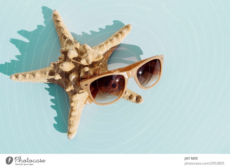 Starfish and sunglasses on turquoise bakground Beautiful Life Relaxation Leisure and hobbies Vacation & Travel Summer Sun Nature Fashion Accessory Sunglasses