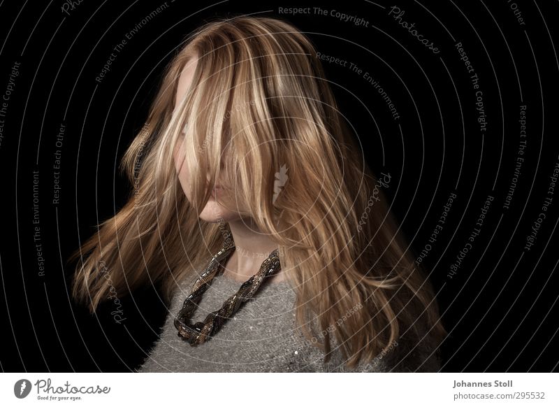 Hair in motion Feminine Hair and hairstyles 1 Human being 18 - 30 years Youth (Young adults) Adults Dance Sweater Jewellery Necklace Blonde Looking Elegant