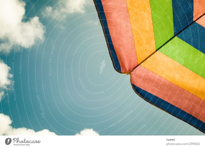 Parasol against blue sky Vacation & Travel Tourism Far-off places Freedom Summer Summer vacation Sun Sunbathing Beach Air Sky Clouds Beautiful weather Warmth