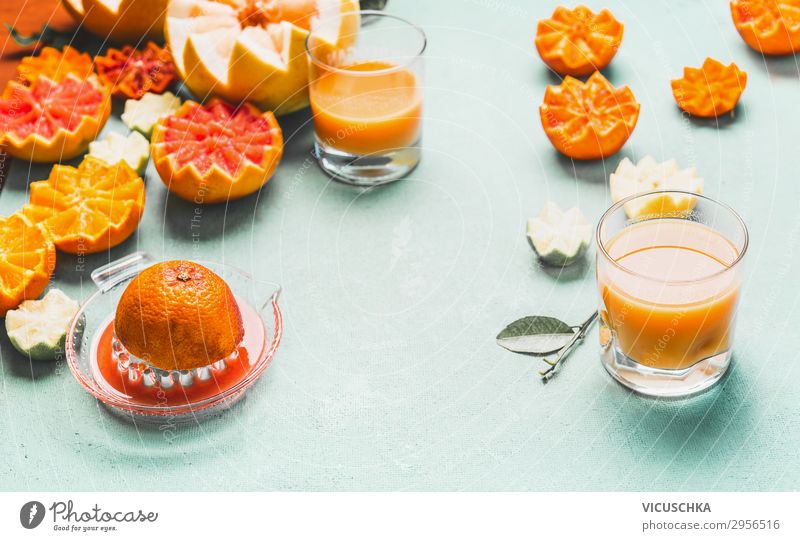 Juice of various citrus fruits Food Fruit Orange Nutrition Organic produce Beverage Crockery Glass Style Design Healthy Healthy Eating Summer Table Yellow