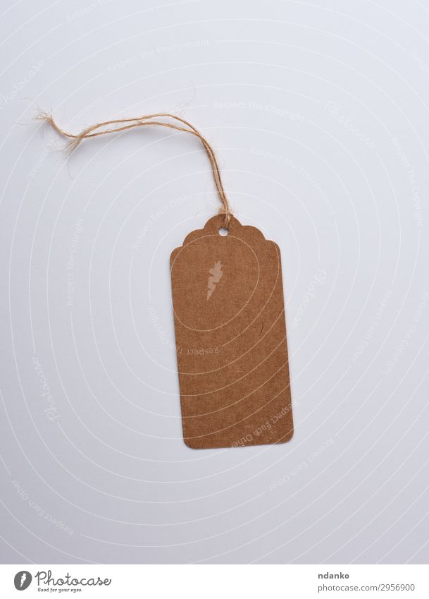 empty paper rectangular brown tag Craft (trade) Rope Paper Hang Sell Natural Above Brown White background Blank buy Card Cardboard Gift kraft label market note