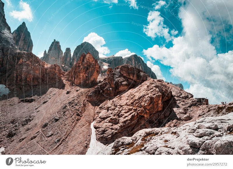 Dolomites with rocks in the foreground VIII Adventure Hiking Beautiful weather Bad weather Fog Peak Summer Landscape Nature Environment Far-off places Freedom