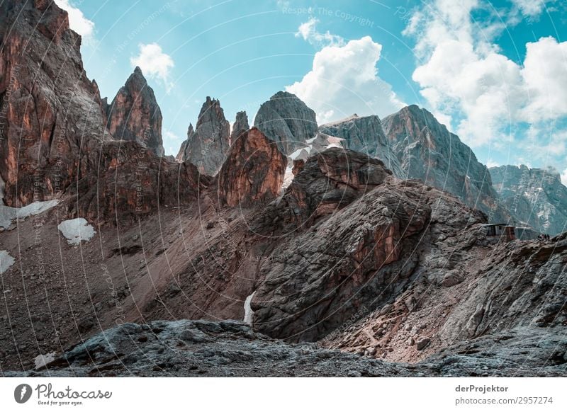 Dolomites with rocks in foreground IX Adventure Hiking Beautiful weather Bad weather Fog Peak Summer Landscape Nature Environment Far-off places Freedom