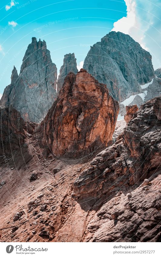 Dolomites with rocks in the foreground XI Adventure Hiking Beautiful weather Bad weather Fog Peak Summer Landscape Nature Environment Far-off places Freedom