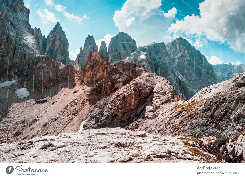 Dolomites with rocks in foreground IV Adventure Hiking Beautiful weather Bad weather Fog Peak Summer Landscape Nature Environment Far-off places Freedom