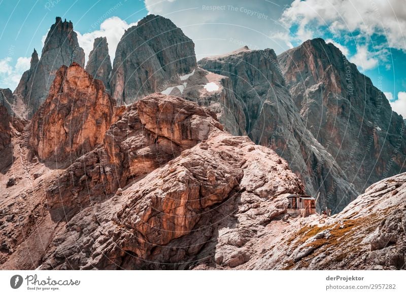 Dolomites with rocks in foreground IV Adventure Hiking Beautiful weather Bad weather Fog Peak Summer Landscape Nature Environment Far-off places Freedom