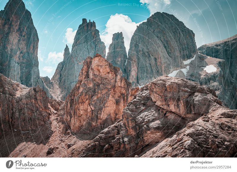 Dolomites with rocks in the foreground VII Adventure Hiking Beautiful weather Bad weather Fog Peak Summer Landscape Nature Environment Far-off places Freedom