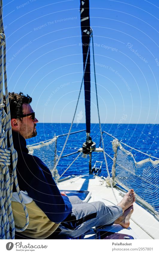 #S# chill on the boat Lifestyle Human being Masculine 1 Joy Happy Break Vacation & Travel To enjoy Sun Ocean Sea water Relaxation Horizon Sailboat Sailing ship