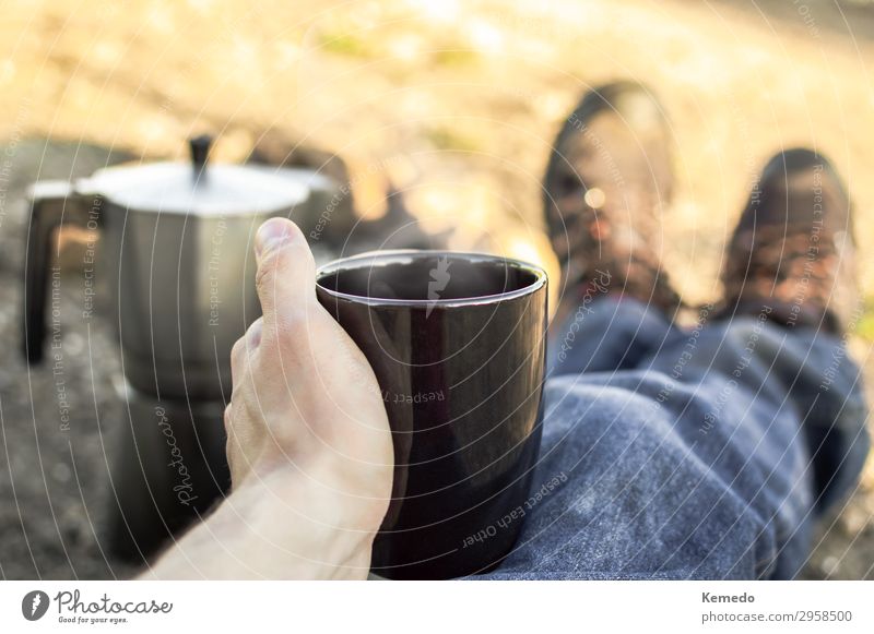 Preparing coffee with bonfire, resting during a camp in nature. Food Breakfast Organic produce Beverage Hot drink Coffee Pot Mug Lifestyle Healthy Wellness