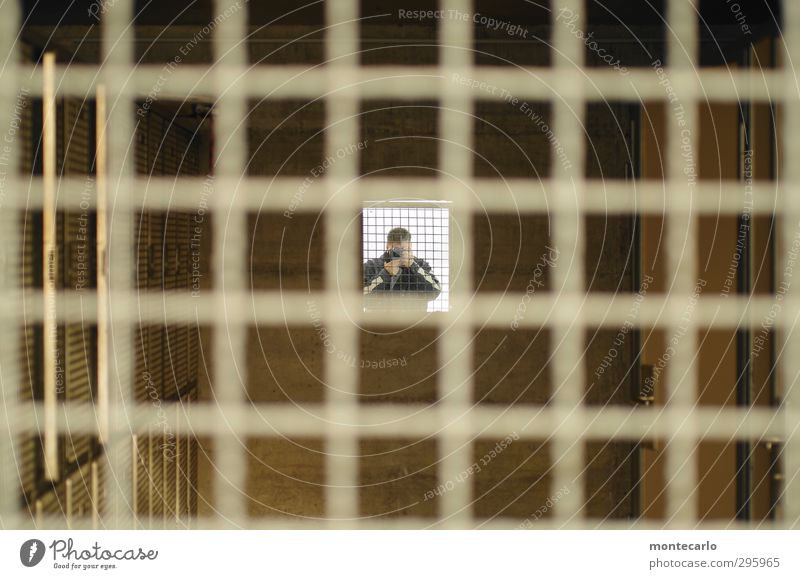 Behind bars! Episode [200] Human being Masculine Man Adults 1 Mirror Wood Metal Authentic Simple Natural Original Symmetry Colour photo Multicoloured