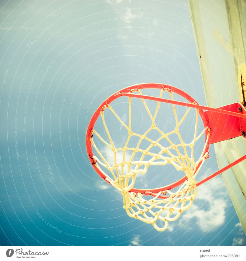 Basketball hoop from below against blue sky Athletic Fitness Leisure and hobbies Playing Sports Sports Training Ball sports Basketball basket Basketball arena