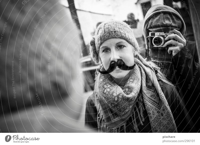 Behind every woman with a lady's beard is a man with a camera. Feminine Young woman Youth (Young adults) Facial hair Funny Joy Bizarre Uniqueness Photographer