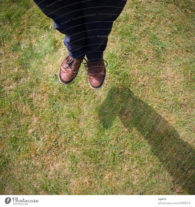 hovering trick Legs Feet 1 Human being Earth Grass Meadow Flying Jump Ease Joy magic trick Illusion Trick Funny Colour photo Exterior shot Day Bird's-eye view
