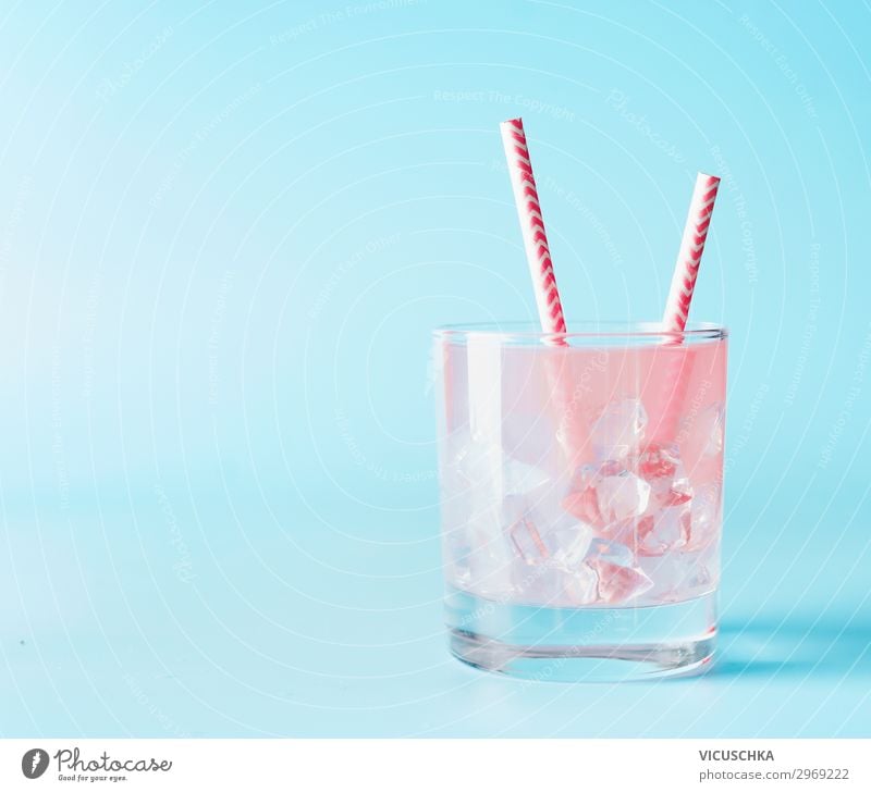 Pink soft drink in glass with ice cubes Beverage Drinking water Lemonade Juice Longdrink Cocktail Glass Style Design Summer Cool (slang) Background picture Gin