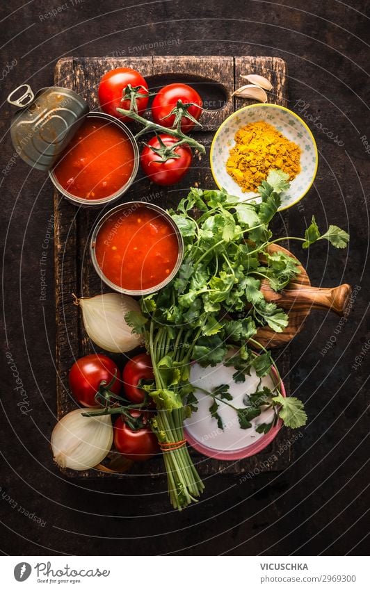 Fresh ingredients for tomato soup Food Vegetable Nutrition Lunch Crockery Design Healthy Eating Life Table Kitchen Restaurant Cooking Ingredients Tomato soup