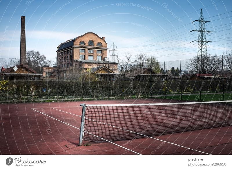 play tennis nice again... Lifestyle Leisure and hobbies Sports Sporting Complex Town Industrial plant Factory Manmade structures Dark Gloomy