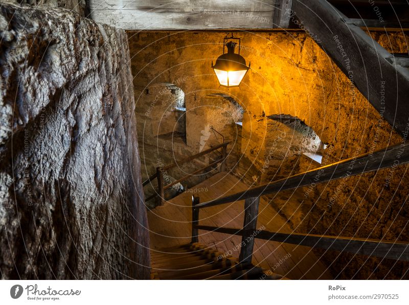 Staircase in a historic castle. Lifestyle Style Design Vacation & Travel Tourism Trip Sightseeing City trip Interior design Lamp Workplace Art Architecture
