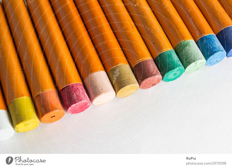 Row with wax crayons on a blank paper. colored pencils colors colours Art manner Art lessons Lessons School Infancy Creativity Painting (action, artwork)