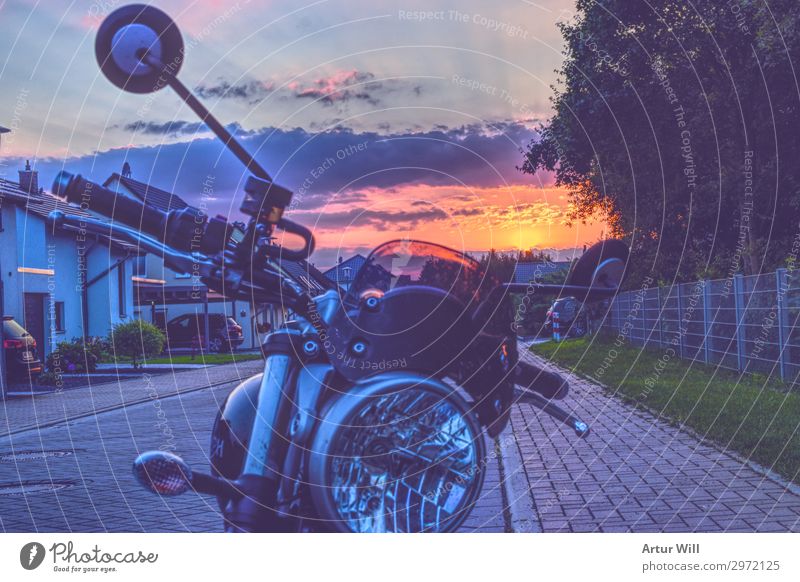 Biker Sunset Lifestyle Well-being Contentment Leisure and hobbies Trip Adventure Far-off places Freedom Summer Summer vacation Environment Landscape Clouds