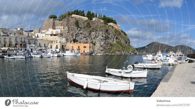 Port and castle hill in Lipari aeolian islands Liparian islands Italy Europe Village Town Port City Harbour Manmade structures Building Tourist Attraction
