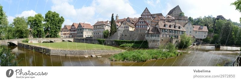 Panorama Schwäbisch Hall House (Residential Structure) Brook River Small Town Old town Manmade structures Building Architecture Tourist Attraction Blue Brown