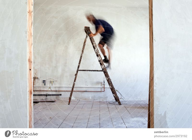Ladder up (3) Old building Period apartment Go up Construction site Career Climbing Man Wall (barrier) Human being Room Interior design Redecorate Modernization