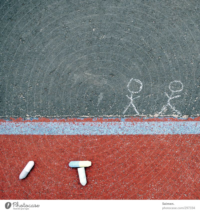 kinderstreetart Lanes & trails Leisure and hobbies Painted Stick figure Asphalt Floor covering Chalk Memory Earmarked Painting (action, artwork) Line