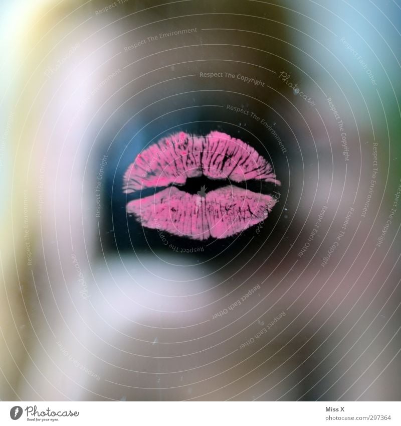 Kisses and hello Beautiful Lipstick Feminine Mouth Kissing Pink Emotions Love Infatuation Romance Desire Lust Love affair Pout Colour photo Close-up Blur